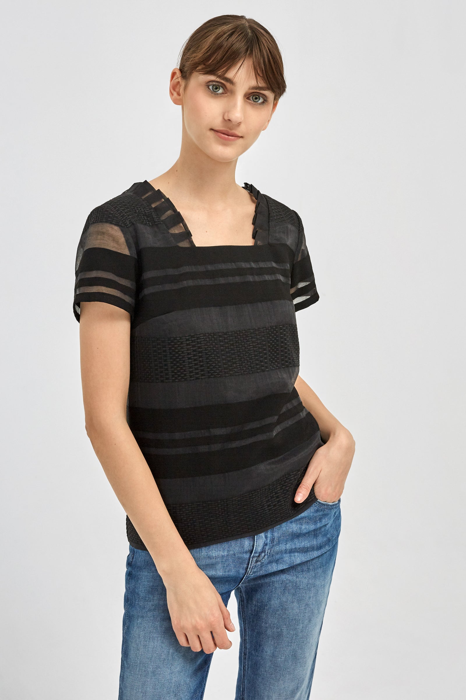 Chemise Col à volant Bleu marine Femme | Paris X Chemise Col à volant Bleu marine Femme | Paris X